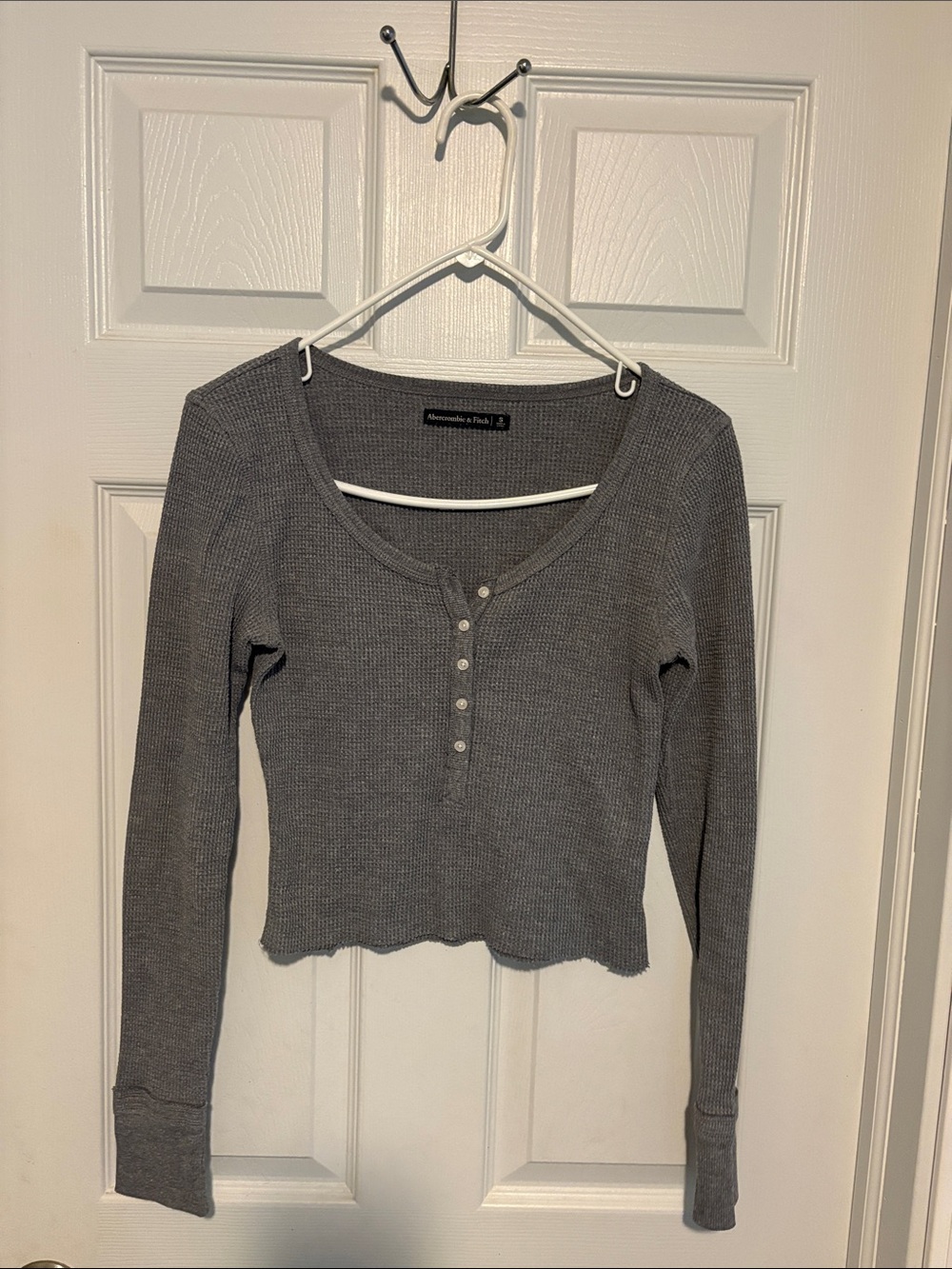 Abercrombie & Fitch Charcoal Ribbed Henley Long Sleeve Top